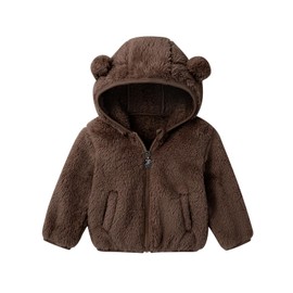 Adarl Baby Toddler Boys Girls Fleece Jacket with Hood Zip Up Cute Bear Coats for Infant Boys Girls Fuzzy Jacket with Ear 1-5T