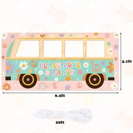 Vansolinne Groovy Booth Props Hippie Bus Banner Selfie Frame Banner Boho Rainbow Daisy Selfie Retro 60s 70s Party Decor Favors Four People Peace Love Party Decorations