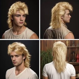 Mullet Wigs for Men 80s Costumes Fancy Party Adult Funny Wigs for Men (Blonde)
