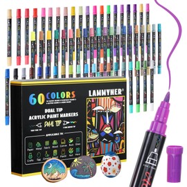 UICCVOKK Acrylstifte,60 Farben Acrylstifte für Steine Wasserfest,Doppelspitzen Doppelte Farbe Stifte Steine Bemalen Wasserfest, Acrylstifte für Holz, Leinwand, Papier, Keramik, Glas, Ostereier, Deko