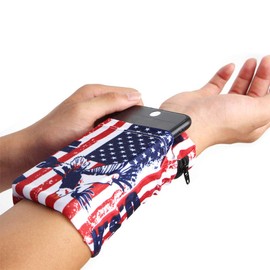 Linwnil 2 Pockets Wrist Wallet Wrist Phone Holder Ankle Wallet Sweatband Armband Hidden Pouch Travel Wristlet Wallet Running Pouch American Flag Size M 3.9"W x 6.5"H