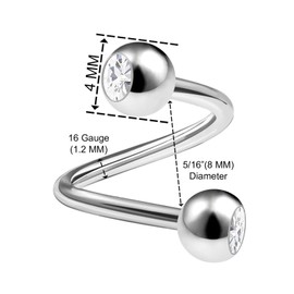 2 x Surgical Steel Twister Spiral Lip Earrings 1.2 mm 16 g, Metal