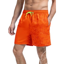 SERENYOU Mens Swimming Shorts Breathable Quick Dry Swim Trunks Youth Beachwear Orange L