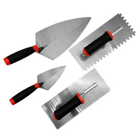 Hubaow 4 Pieces Concrete Tools, High Carbon Steel Masonry Trowel Set Includes Notched Trowels & Brick Trowels with Soft Grip Handle, Drywall Plastering Finishing Hand Tool Kit