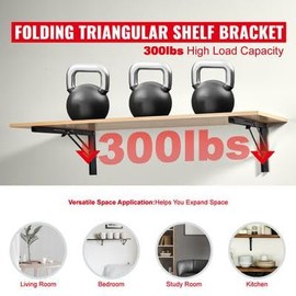 Happybuy Shelf Bracket Foldable, 24” L 2 Pcs, Heavy Duty Floating Shelf Brackets, Brackets for Shelves, 5mm Thick Matte Black L Shelf Bracket,Steel Shelving Brackets with 300 lbs Load Capacity