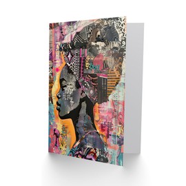 Artery8 Greeting Card African Woman Headwrap Portrait Modern Colourful Blank For Him Or Her Art Birthday Card