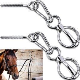 Dunzy 2 Sets Horse Tie Ring, Horse Tack and Supplies Horse Training Equipment Safe Horse Accessories with Eye Bolt, Tie Rings (Silver)