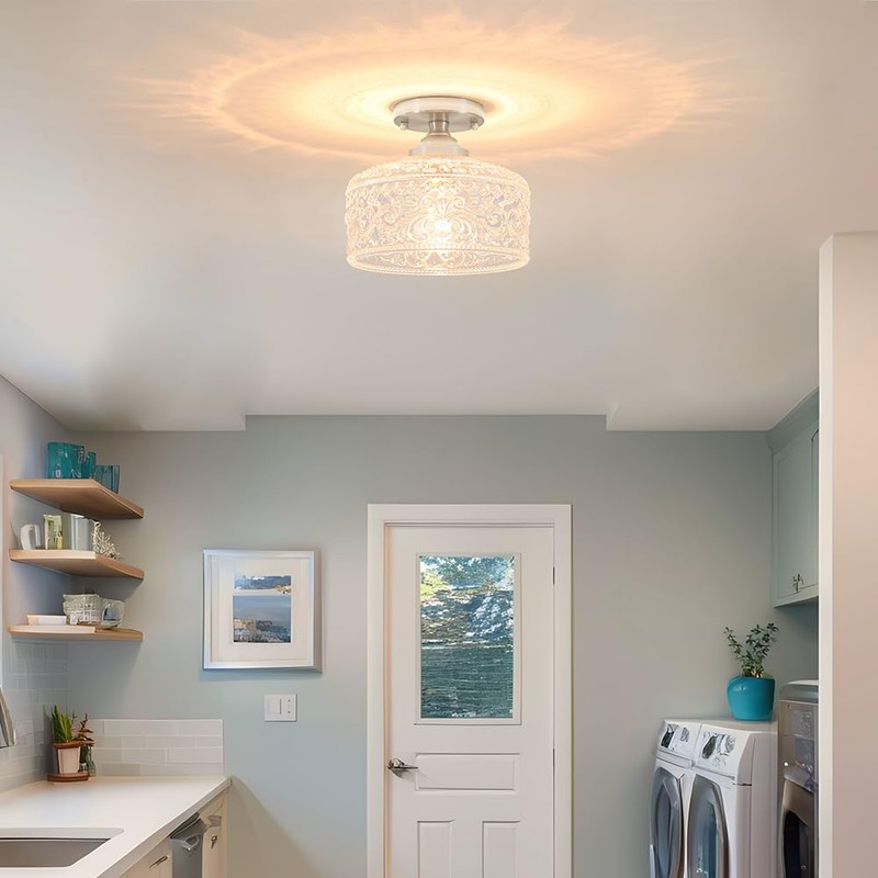 Brushed Nickel Semi Flush Mount Ceiling Light, Antique Ceiling Light