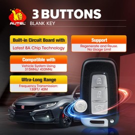 Autel MaxiIM IKEYHY003AL Key Fob Replacement for Hyundai, Programmable Blank Key 3 Buttons Car Key Work w/ Autel KM100(X) IM508S IM608S II IM608 PRO II, Keyless Entry Remote, 315/415MHz, 130FT Range