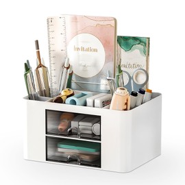 Wolepaz Desk Organiser White,Office Desk Makeup Storage Box with Drawers,Pen Holder,Office Desk Stationery Storage Box for Office School Home