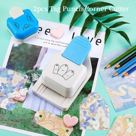 2PCS Tag Punch + Corner Rounder Punch for Paper Crafts, CDOKY Upgraded Shape Punchers with 1.5" 2" 2.5" Tag Punch and 4mm 7mm 10mm 3 in 1 Corner Punch for DIY Craft Projects,Random Color Shades