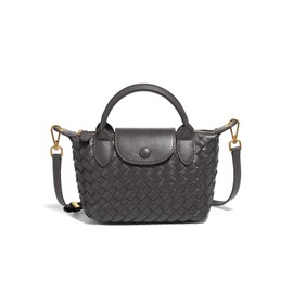 Mini Small Size Braided Luxury Leather Women's top Handle Handbag Fashion Travel Daily Satchel, Grey, Small