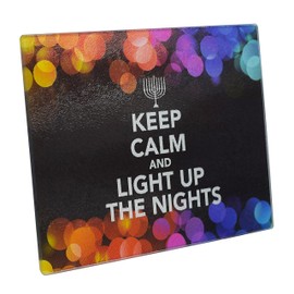 The Kosher Cook Chanukah Themed Serving Tray – “Keep Calm and Light Up The Nights” Decorative Tempered Glass Plate – 12” x 16” - Chanuka Party and Gift Items