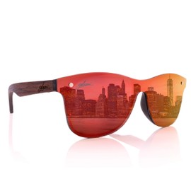 glozzi Sonnenbrille Herren und Damen Holz Verspiegelt Polarisiert und Entspiegelt UV400 Rot mit Holzbügeln aus Walnuss und Brillenetui aus Kork