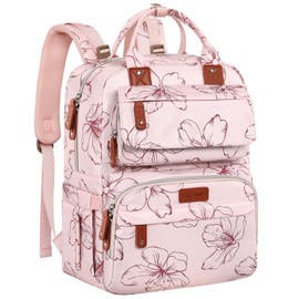 Diaper Bag Backpack, Baby Girl Diaper Bag for Mom, Large Pink Floral Diaper Bag Backpack for Girls, Waterproof Mom Backpack for Work Travel Holiday with Insulated Pockets and Stroller Straps