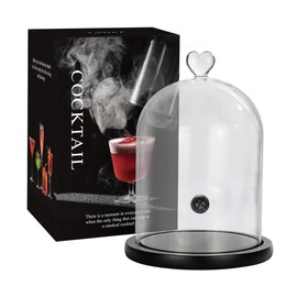 Smoking Cloche For Food Drinks With Wood Base, Cocktails Smoke Infuser Accessory, Glass Dome for Smoker Gun, Clear dome cover