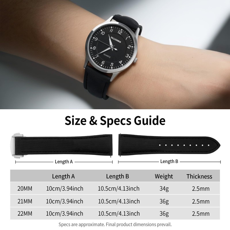 ULLCHRO Watch Strap Watch Band 20mm 22mm Man Waterproof Quick