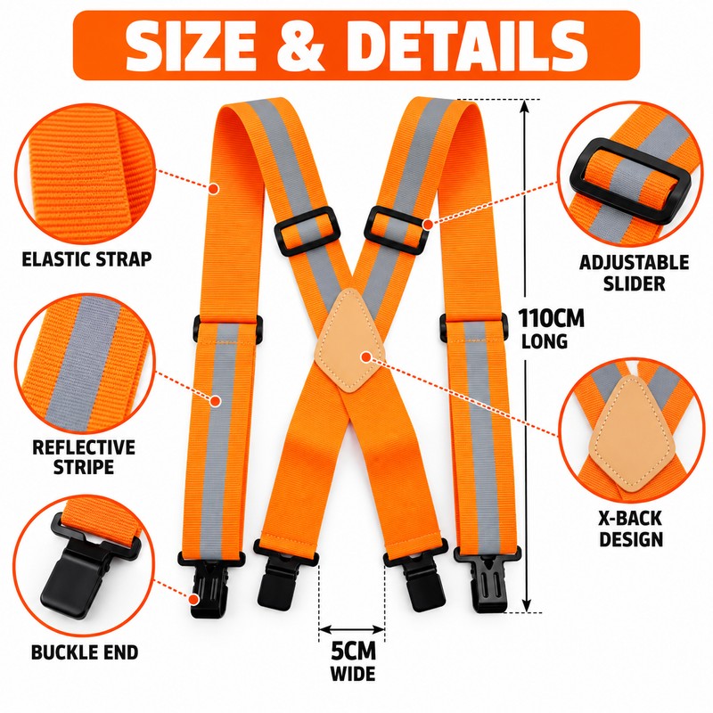 Men's Fluorescent Work Suspenders 5cm Wide Adjustable Elastic X-Back Braces