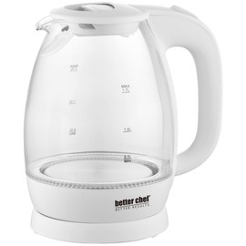 Better Chef Cordless Electric Glass Kettle | 7-Cup Borosilicate Glass | LED Light | 360-deg Swivel Base | Auto Boil-Dry Shut-Off (White)