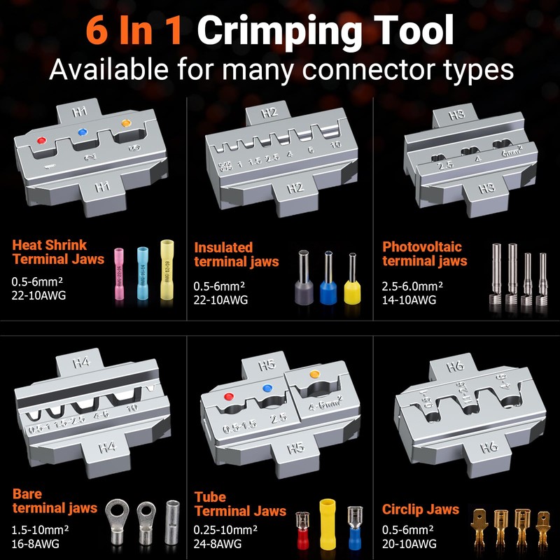 Preciva Crimping Tool Kit with 6 Interchangeable Jaws, Adjustable Ratchet