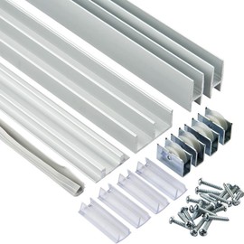 E-Z Glide Aluminum Sliding Glass Door Track Set - 4 ft. w/Nylon Rollers for 1/4" Glass Panels - Customizable Cabinet & Commercial Use