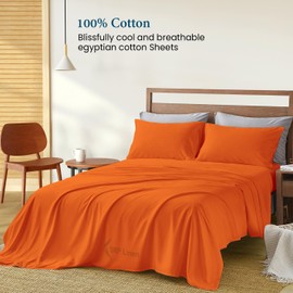 SRP Linen 800-Thread-Count 4-Piece Luxurious Super Soft Sheet Set Fits 22'' Extra Large Deep Pocket King Size Camillia Orange Solid, 100% Egyptian Cotton!