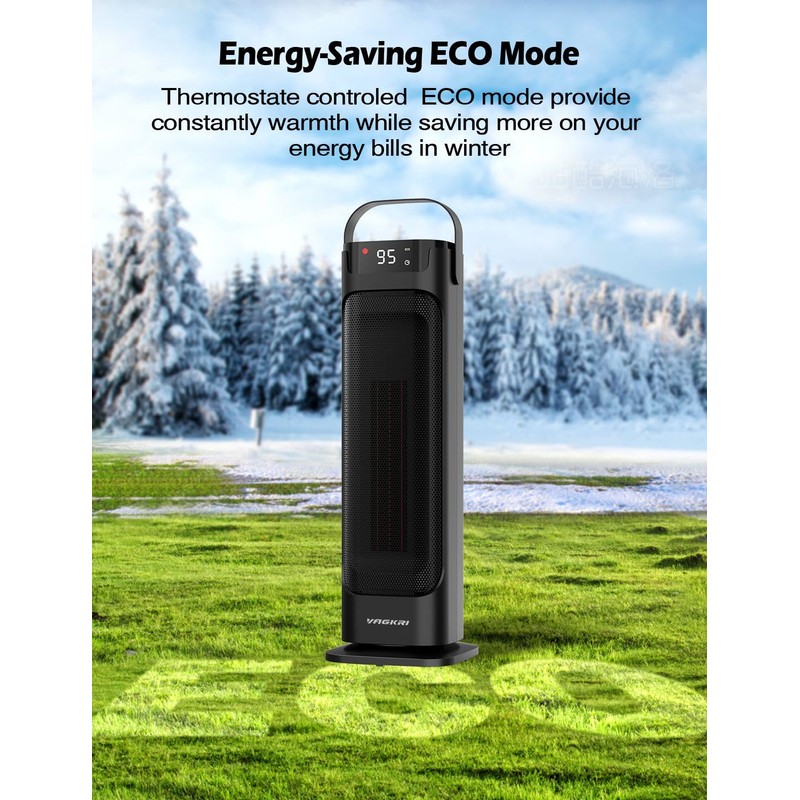 VAGKRI 24” Oscillating Ceramic Tower Space Heater，Fast Ceramic Heater with