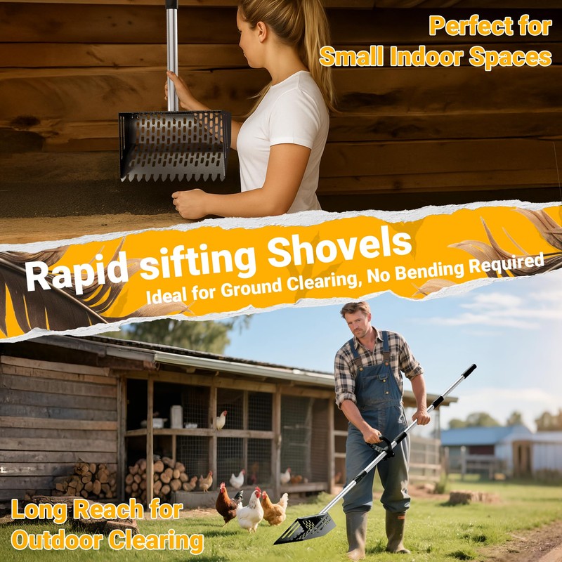 Pugala 5-in-1 Large Chicken Poop Scooper & Rake – 24"