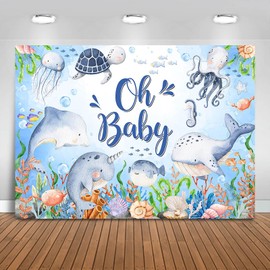Fitumiw Under The Sea Baby Shower Backdrop 8x6ft Oh Baby Ocean Baby Shower Background Party Decorations Underwater World Sea Life Banner Photo Booth Props
