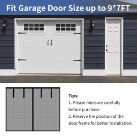 Magnetic Garage Screen Door for 1 Car Garage Doors 9x7FT- Reinforced Self Sealing Fiberglass Mesh Door with 4 Strapping Tapes, High Energy Magnets，Hands Free Door Screen with Closure Weighted Bottom