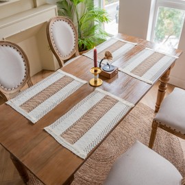 BIPASION Placemats Set of 4 - Natural Cotton Burlap Table Mats, Macrame Décor and Farmhouse Style Placemats for Dining Table Kitchen
