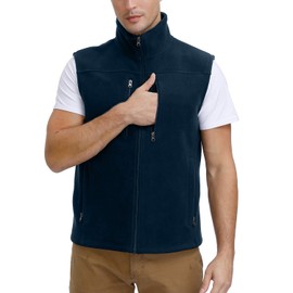 MOHEEN Men's Windproof Soft Fleece Vest Outdoor Full Zip Sleeveless Jacket with Pockets Navy XXL