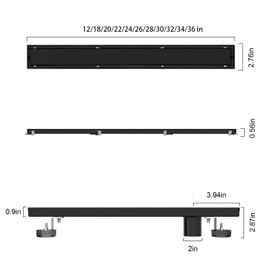Offset Linear Shower Drain 26 Inch Matte Black,2-in-1 Flat Reversible Cover with Tile Insert Grate Cover, Side Outlet Stainless Steel Linear Floor Drain Including Hair Strainer