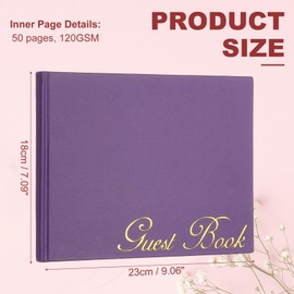 PATIKIL Elegant Guest Book 9"x7" PU Leather Wedding Guest Book Stylish Sign-in Book 50 Sheets Blank 120G Small Medium Paper for Reception Birthday Funeral Special Events Purple