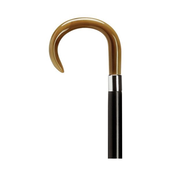 Walking Cane Men Crook Shaped Handle with Flat Nose-Made of high Impact Durable Nylon, Black Maple Shaft, 36" Long with Rubber tip. Available in Simulated Horn