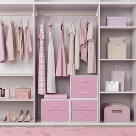 BOLUO Stackable Storage Drawers Closet Organizers and Storage Fabric Pink 2 Drawer Dresser for Bedroom Modern