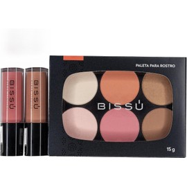 Paleta para Rostro con Iluminador, Rubor y Bronceador + 2 Rubores Liquidos Bissu + 1 Sombra compacta HD IVY Kit de Maquillaje Viral (La de Cajon)