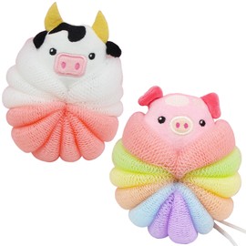 2PCS Bath Sponge Kids, Soft Cute Animal Shower Sponge, Kids Sponges for Bath, Soft Body Puff Sponges, Shower Washing Exfoliating for Kid (Set 1)