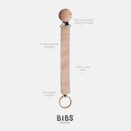 BIBS Pacifier Strap - Secure your baby's dummy with a durable polyester dummy strap and a nickel-free metal clip - suitable for all BIBS teats - Blush