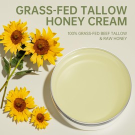 MOCKGVY Beef Tallow, Beef Tallow for Skin, Tallow and honey balm, Face and Body Moisturizer, Honey-Flavoured Grass Fed Tallow Face Cream Moisturizer Balm, Honey Cream Skin Care for All Skin, 70 Gram