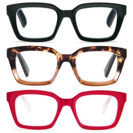 MMOWW Oversized Reading Glasses for Women 3 Pack Oprah Style Blue Light Blocking Computer Readers +1.0