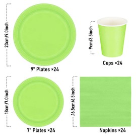 Party Tableware 96 Pieces Green Kids Birthday Girls Party Decoration Accessory Set Paper Tableware Set