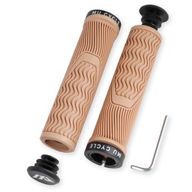 MU CYCLE Bike Handlebar Grips with Single Lock-On Clamp & End Plugs, Anti-Slip and Comfortable Bicycle Grips, 22mm Inner Diameter Open End MTB Bicycle Grips (Toffee Cream)
