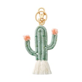 Reizteko Woven Cute Cactus Keychain Handmade Bohemian Fluffy Tassel Keyring Desert plant Wallet Purse Pendant for Women Decor (light green)