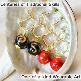 Murano Style Glass Earrings, 18k Gold Spiral Twist Statement Earrings, Murano Glass Inspired Jewelry, Murano Beads, Drop Dangle Earrings for Women Trendy (Black)