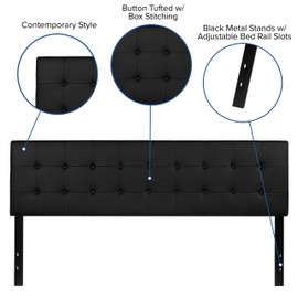 Flash Furniture Lennox Button Tufted Upholstered King Size Headboard in Black Vinyl with Adjustable Bed Rail Slots