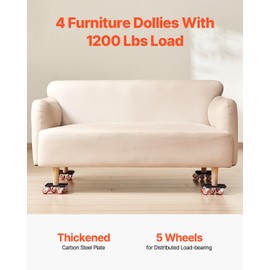 Happybuy Furniture Dolly, Maximum Load 1200 lbs, Heavy Duty Furniture Movers with 5 360° Rotation Wheels, Carbon Steel Panel, Furniture Lift Slider Tool Set for Appliances