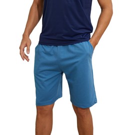 Treetreerin Men's Short Pants, 100% Cotton, 5/4 Length, Loose, Casual, Fitness Pants, Sports, Gym Wear, Pockets, Plain, Breathable, Odor Resistant, Summer, Loungewear, blue, L