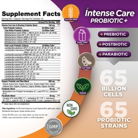 Vital Planet - Intense Care Gas & Bloating Probiotics Plus Prebiotics, Postbiotics, Parabiotics, Complete 4-in-1 Supplement for Adults, 65 Billion CFU, 65 Strains, Digestive and Immune, 30 ct