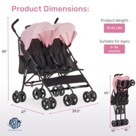 Dream On Me Twin Venture Umbrella Stroller in Pink